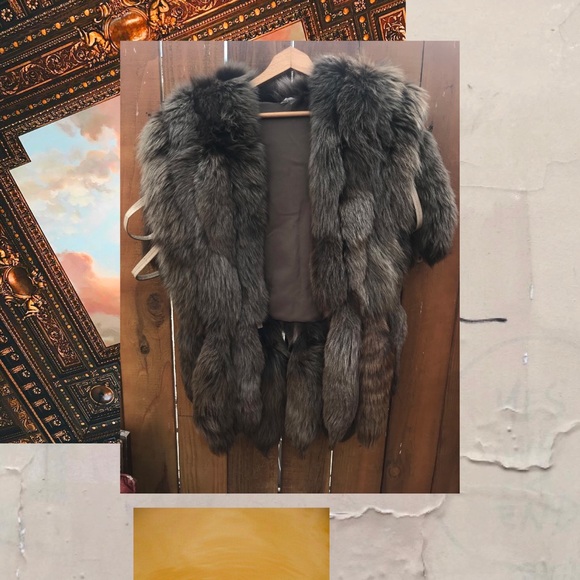 Fox tail fur vest coat.
